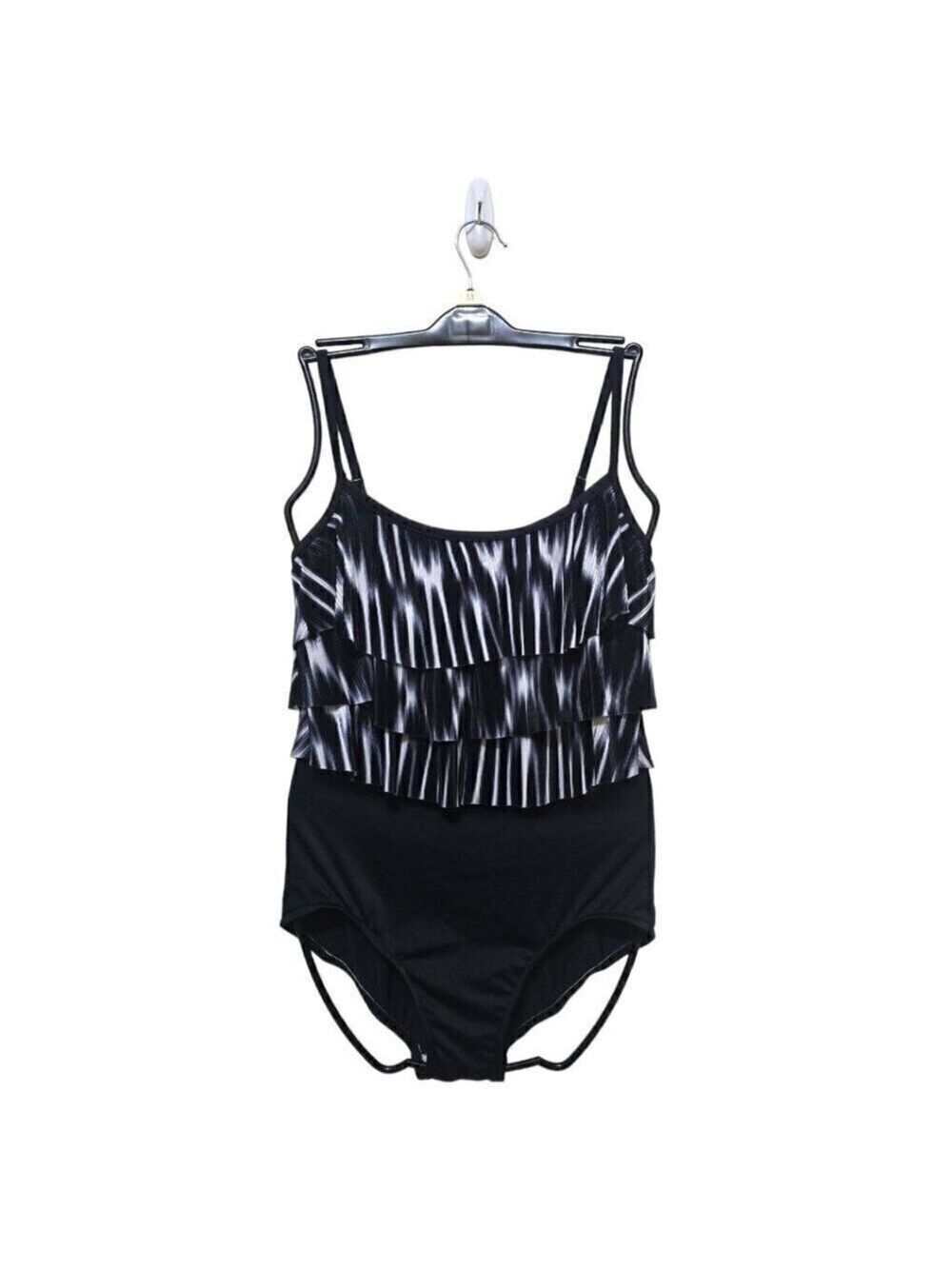Le Cove Black Layered Ruffle One Piece Swimsuit Sz 12
